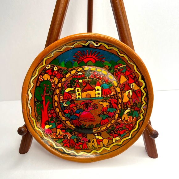 Made In Mexico Hand Painted Floral Pottery Plate Wall Decor 7.5”. Religious - Picture 2 of 3